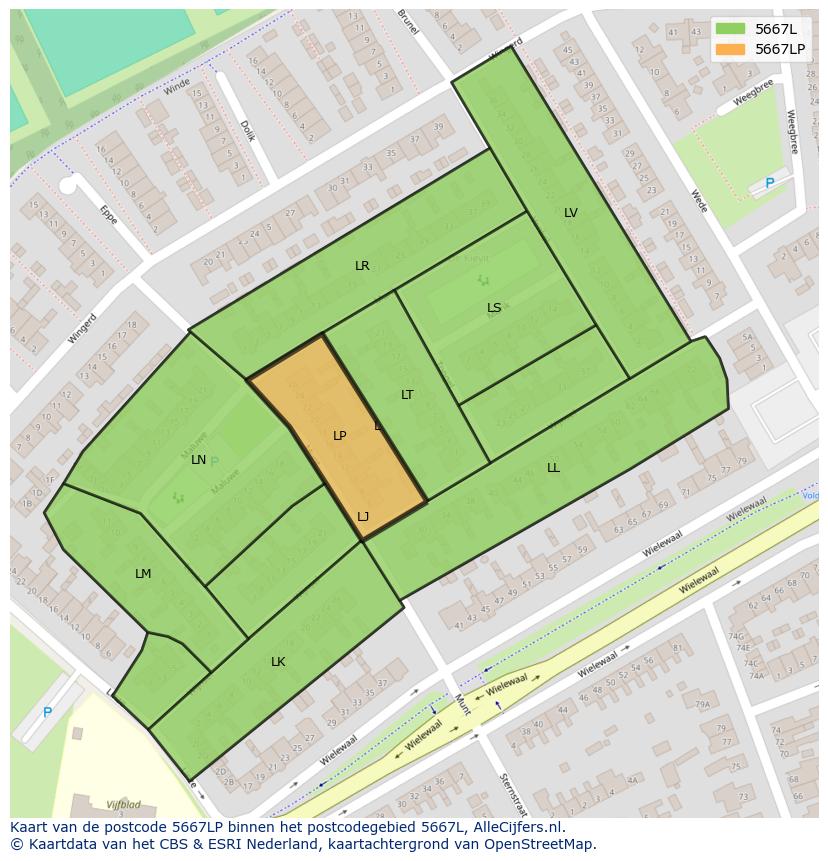 Afbeelding van het postcodegebied 5667 LP op de kaart.