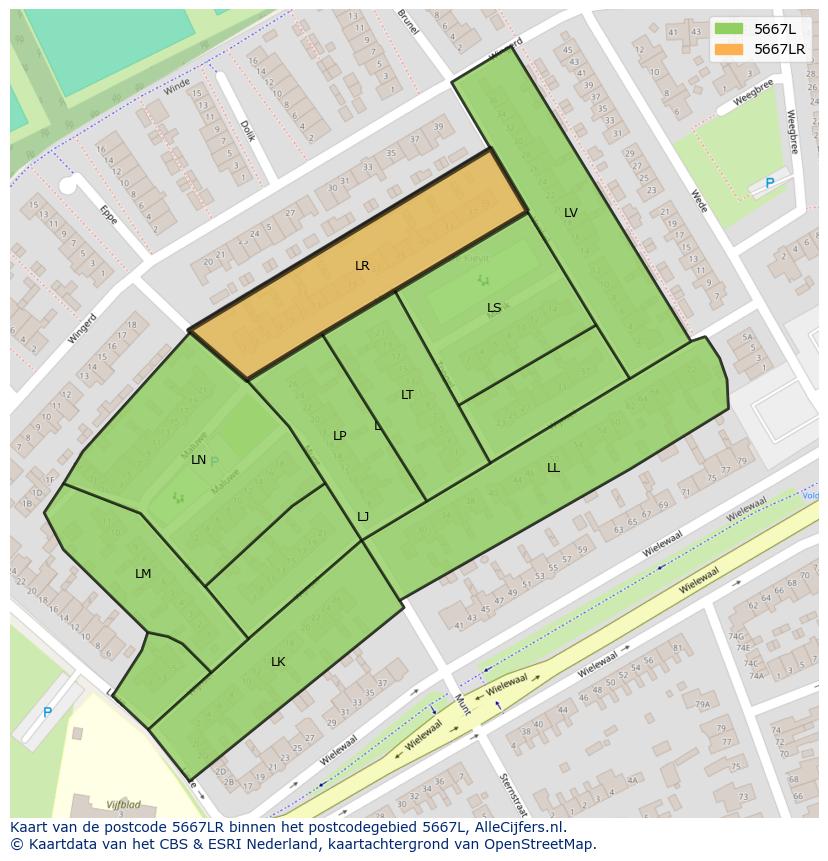 Afbeelding van het postcodegebied 5667 LR op de kaart.