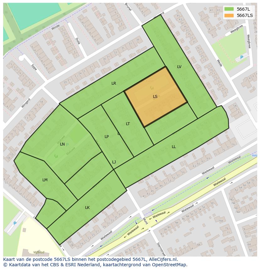 Afbeelding van het postcodegebied 5667 LS op de kaart.