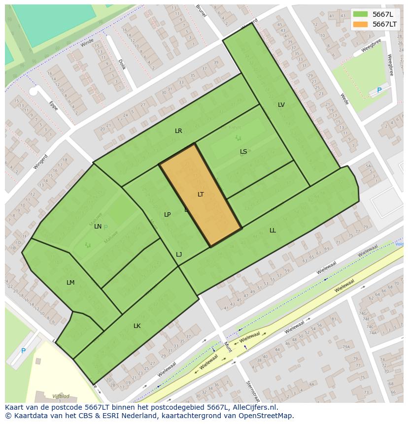 Afbeelding van het postcodegebied 5667 LT op de kaart.