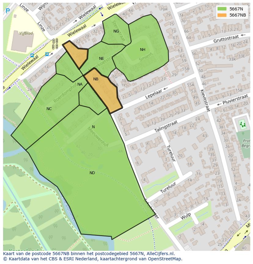 Afbeelding van het postcodegebied 5667 NB op de kaart.