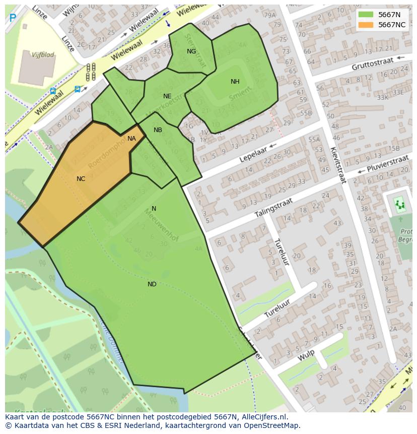 Afbeelding van het postcodegebied 5667 NC op de kaart.