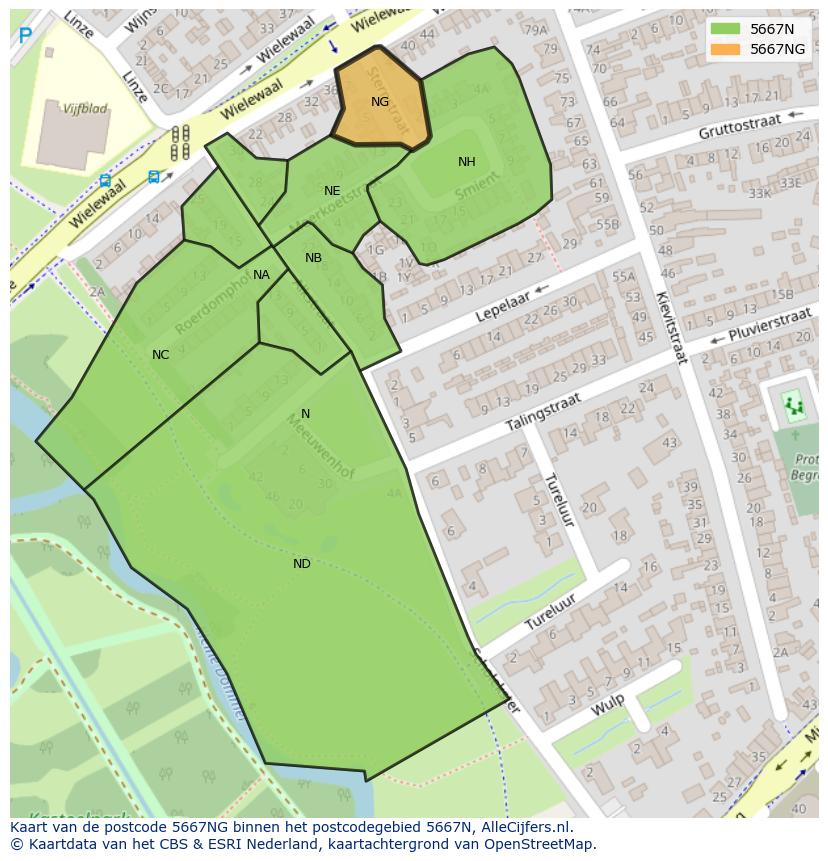 Afbeelding van het postcodegebied 5667 NG op de kaart.