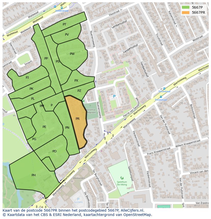 Afbeelding van het postcodegebied 5667 PR op de kaart.