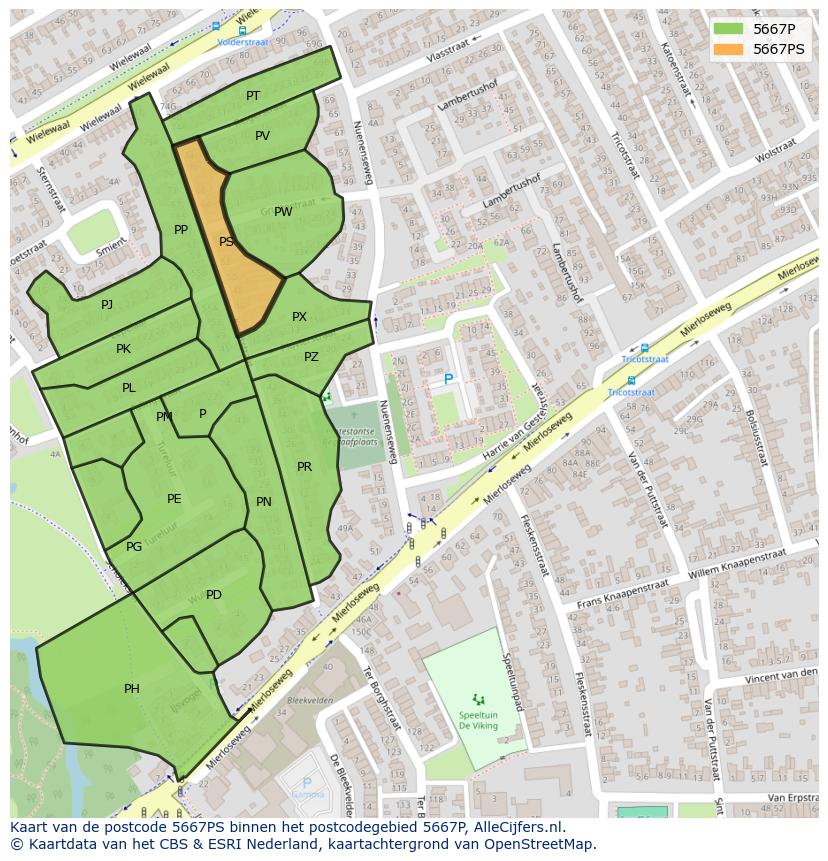 Afbeelding van het postcodegebied 5667 PS op de kaart.