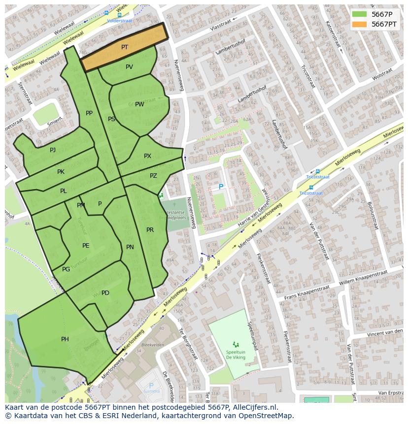 Afbeelding van het postcodegebied 5667 PT op de kaart.