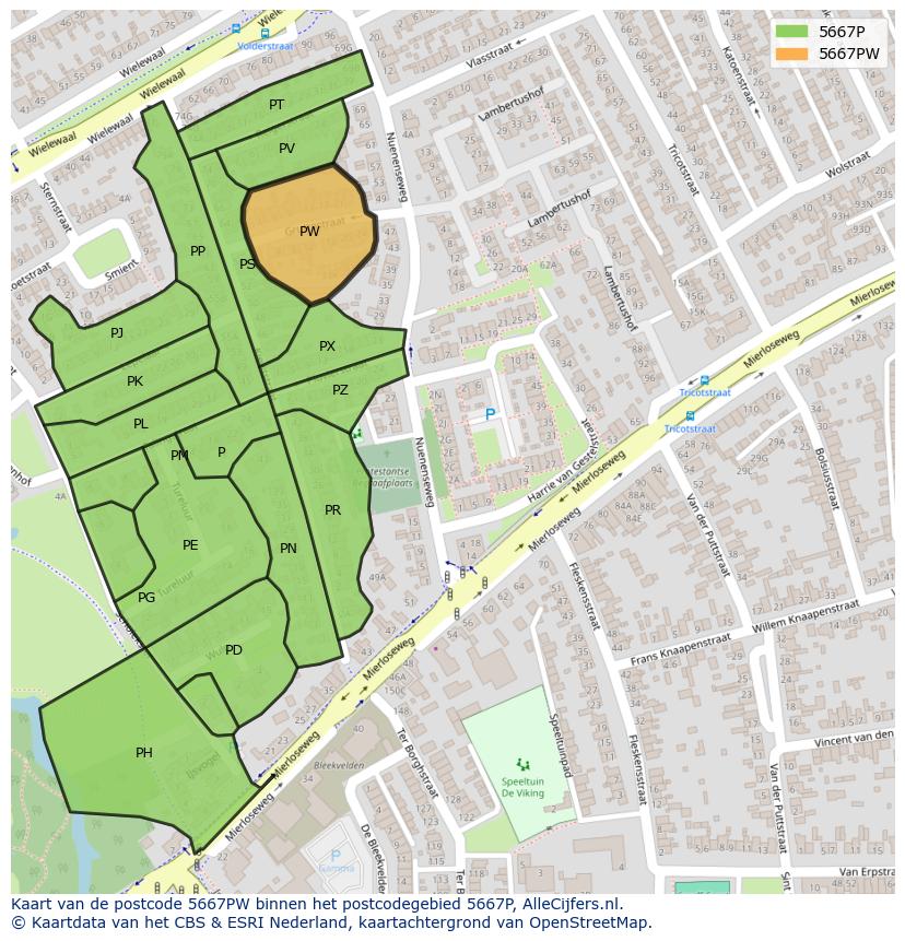 Afbeelding van het postcodegebied 5667 PW op de kaart.
