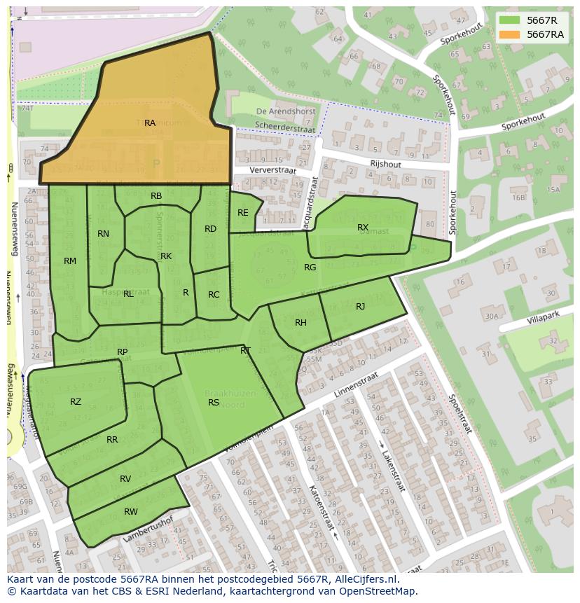 Afbeelding van het postcodegebied 5667 RA op de kaart.