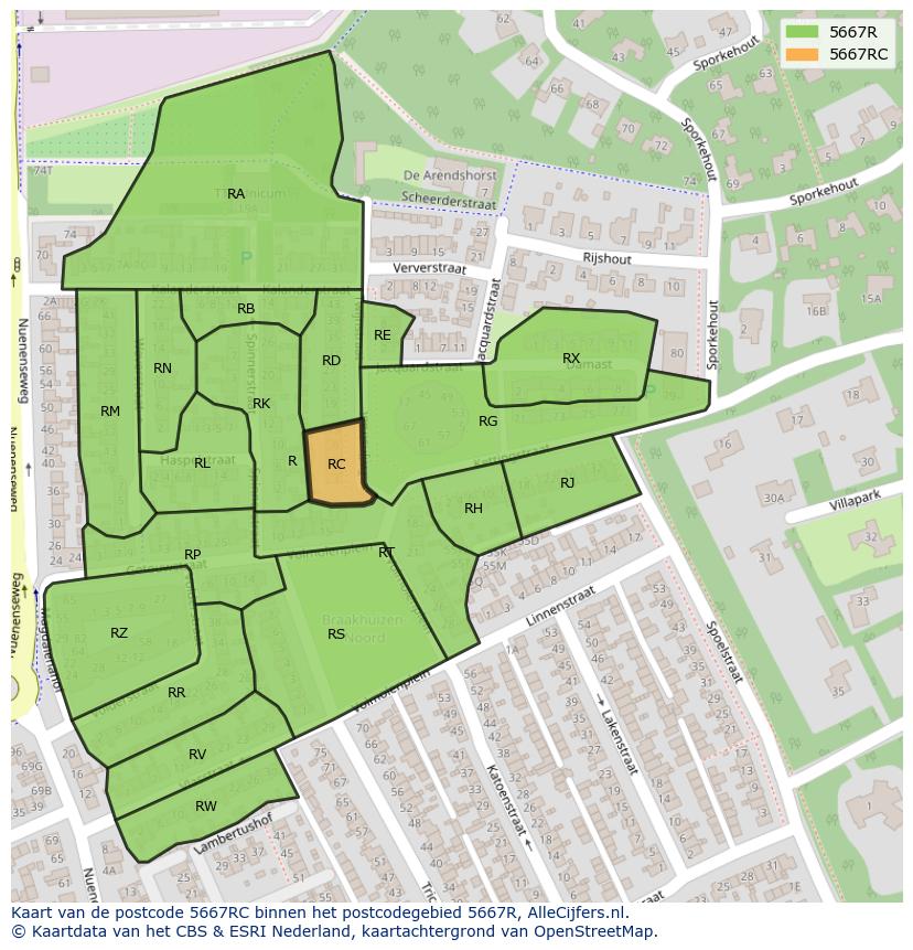 Afbeelding van het postcodegebied 5667 RC op de kaart.