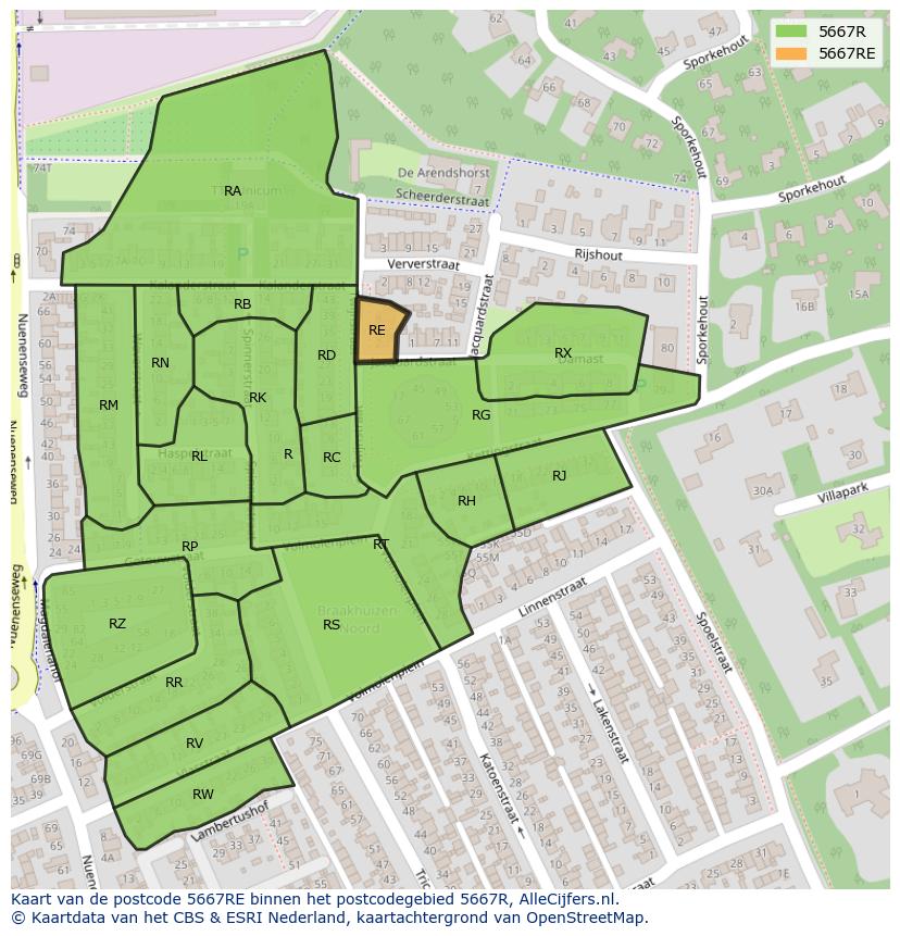 Afbeelding van het postcodegebied 5667 RE op de kaart.