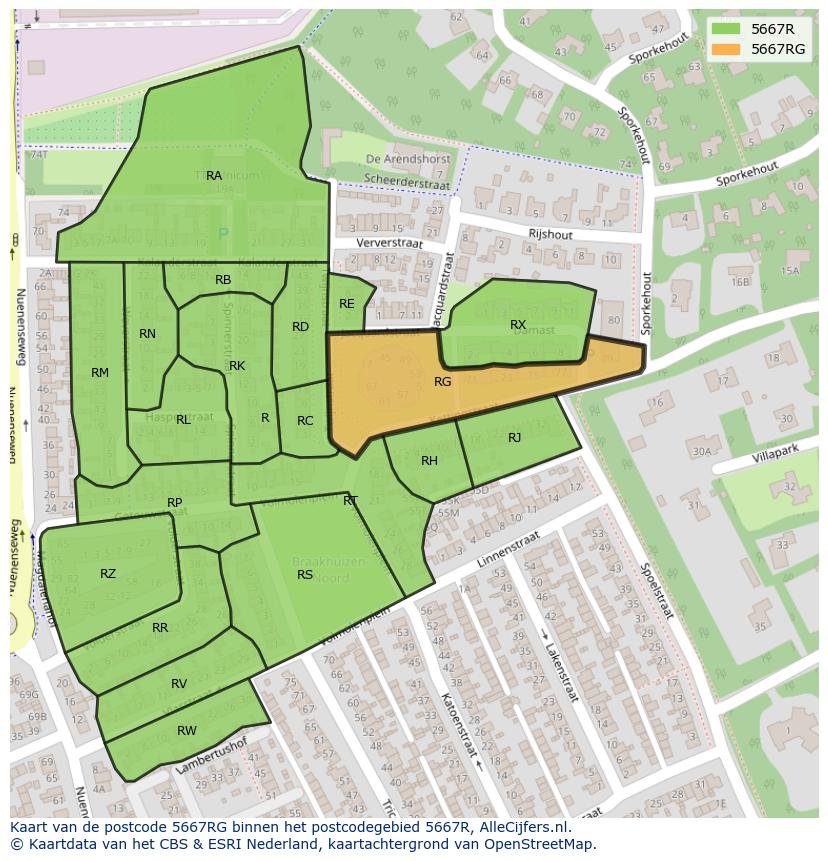 Afbeelding van het postcodegebied 5667 RG op de kaart.
