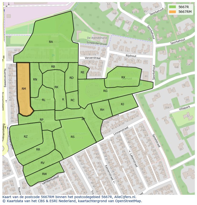 Afbeelding van het postcodegebied 5667 RM op de kaart.