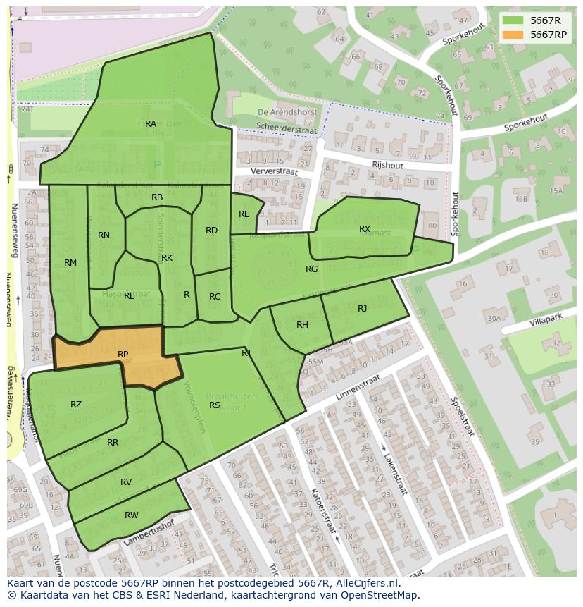 Afbeelding van het postcodegebied 5667 RP op de kaart.