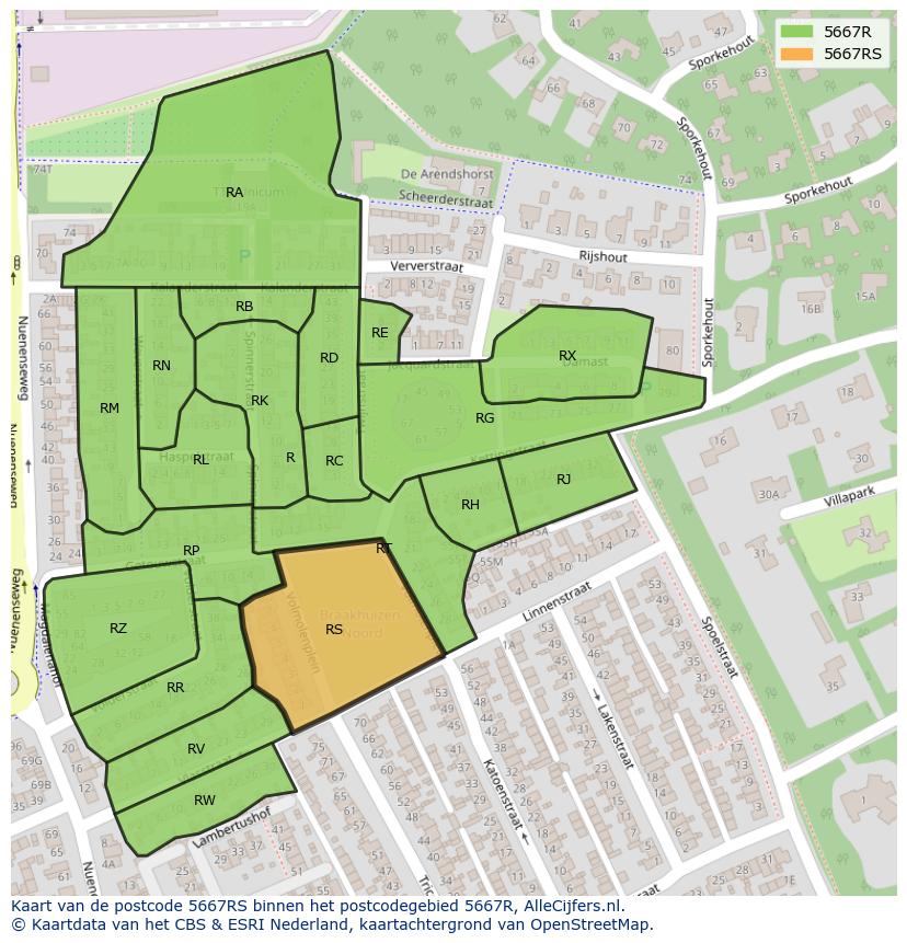 Afbeelding van het postcodegebied 5667 RS op de kaart.