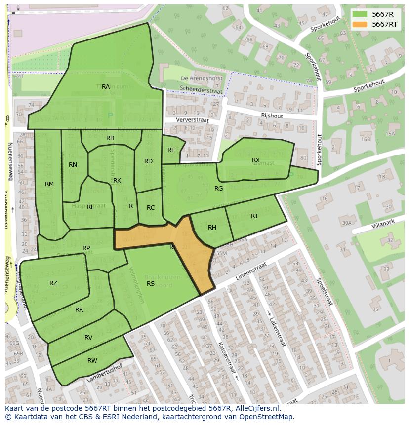 Afbeelding van het postcodegebied 5667 RT op de kaart.