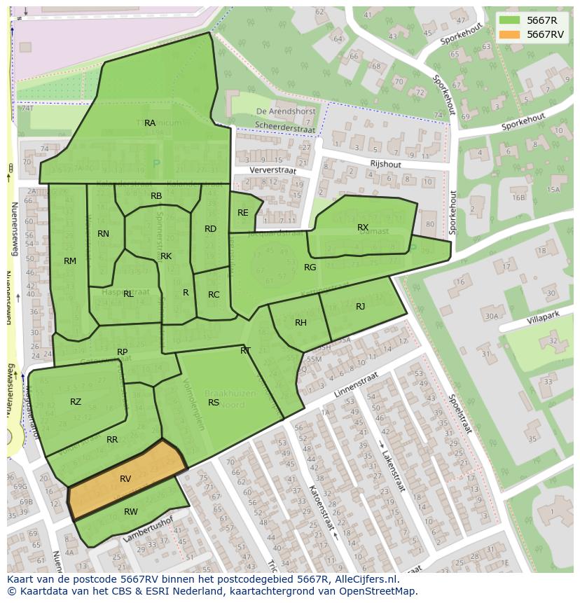 Afbeelding van het postcodegebied 5667 RV op de kaart.