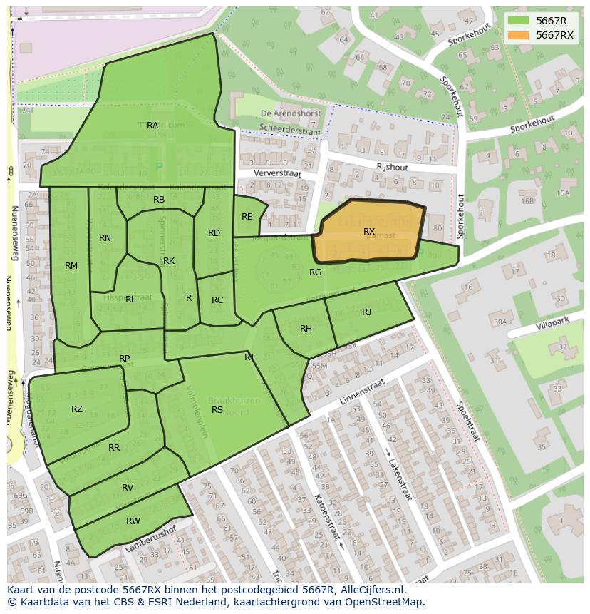 Afbeelding van het postcodegebied 5667 RX op de kaart.
