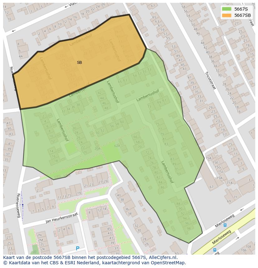Afbeelding van het postcodegebied 5667 SB op de kaart.