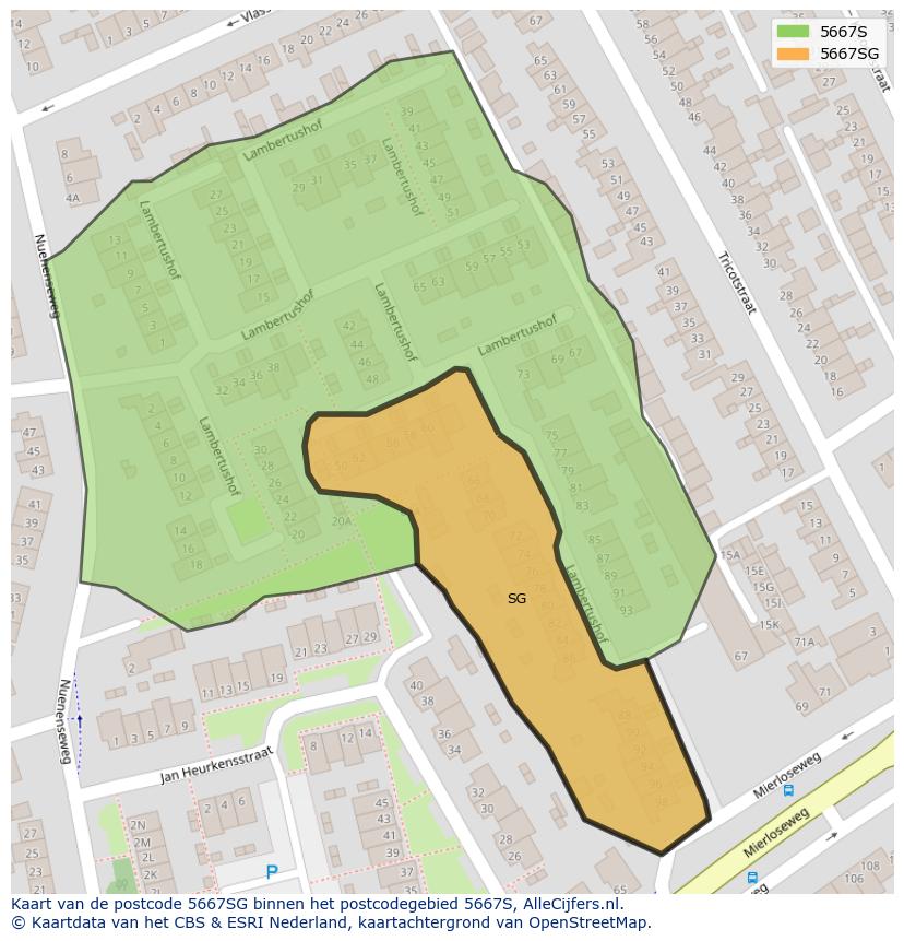 Afbeelding van het postcodegebied 5667 SG op de kaart.