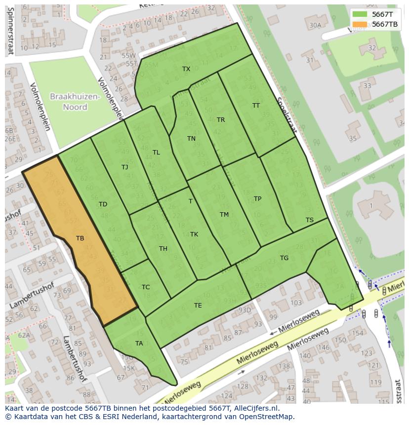 Afbeelding van het postcodegebied 5667 TB op de kaart.