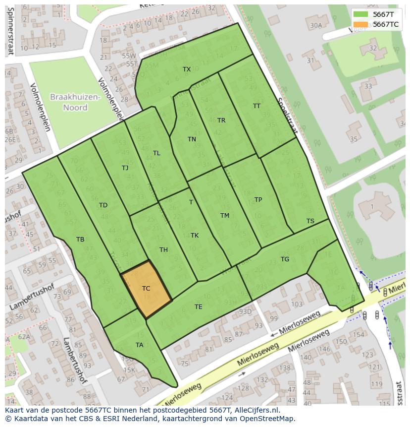 Afbeelding van het postcodegebied 5667 TC op de kaart.