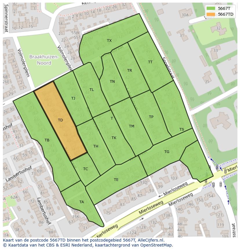 Afbeelding van het postcodegebied 5667 TD op de kaart.