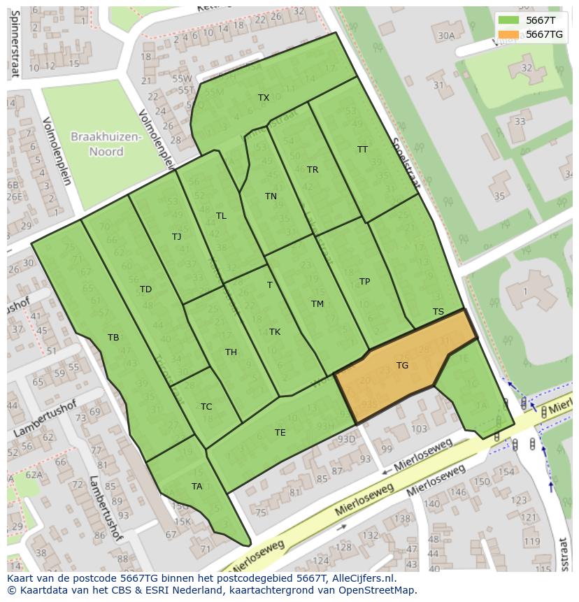 Afbeelding van het postcodegebied 5667 TG op de kaart.