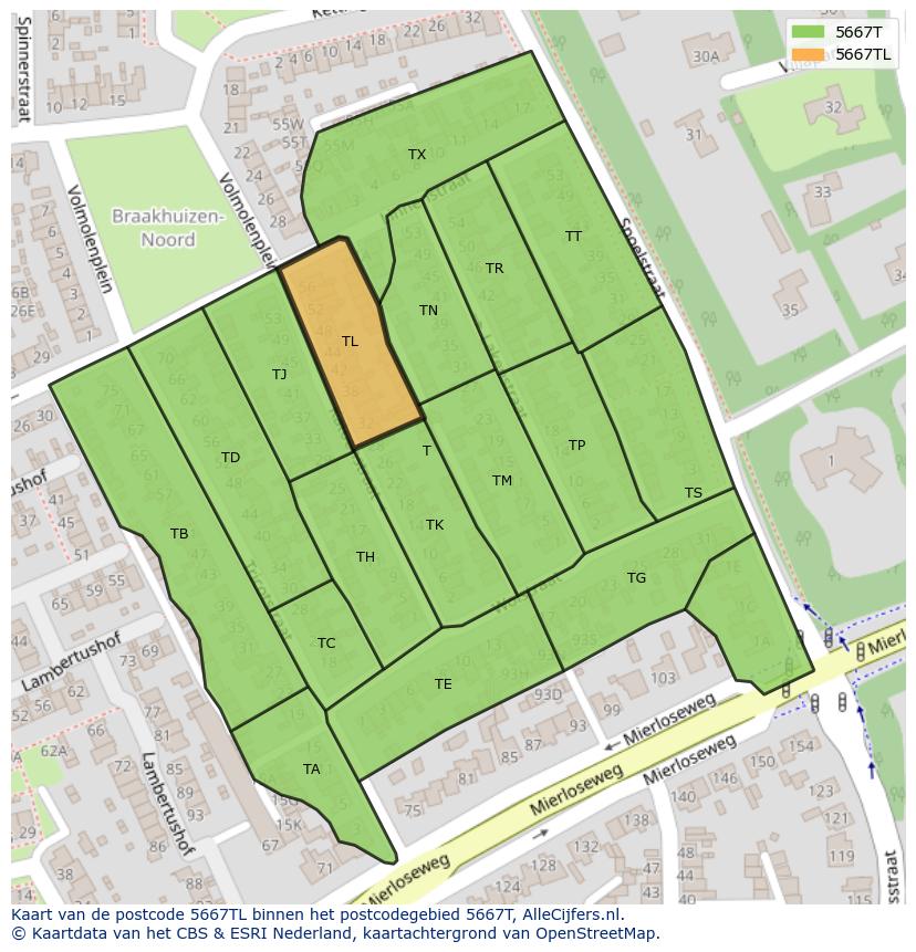 Afbeelding van het postcodegebied 5667 TL op de kaart.