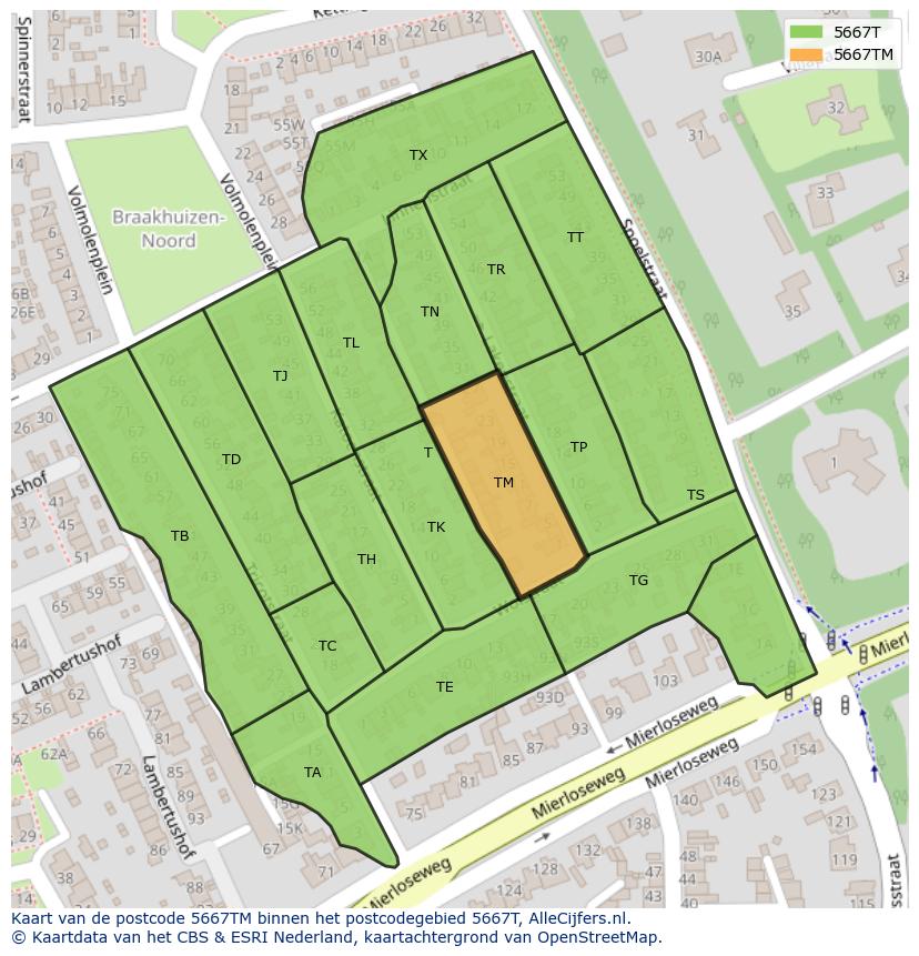 Afbeelding van het postcodegebied 5667 TM op de kaart.
