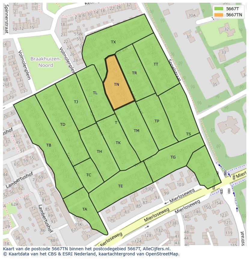Afbeelding van het postcodegebied 5667 TN op de kaart.