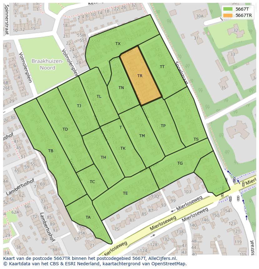 Afbeelding van het postcodegebied 5667 TR op de kaart.