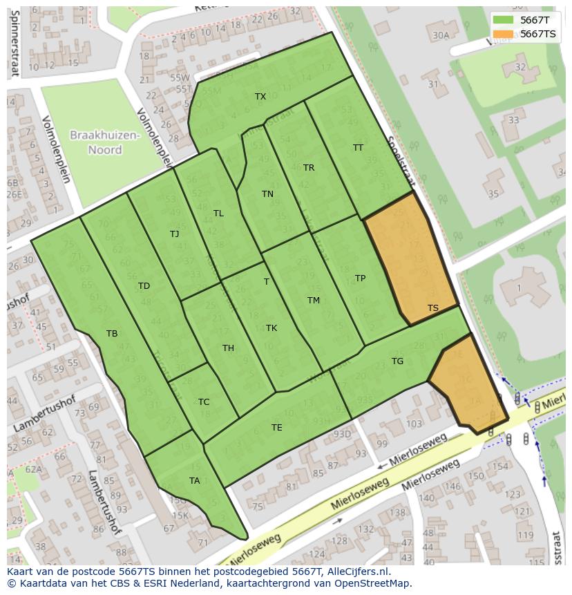 Afbeelding van het postcodegebied 5667 TS op de kaart.