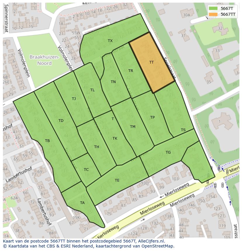 Afbeelding van het postcodegebied 5667 TT op de kaart.