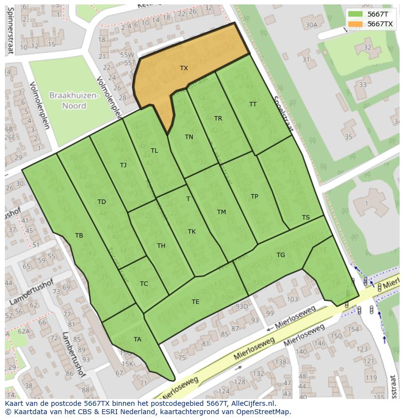 Afbeelding van het postcodegebied 5667 TX op de kaart.