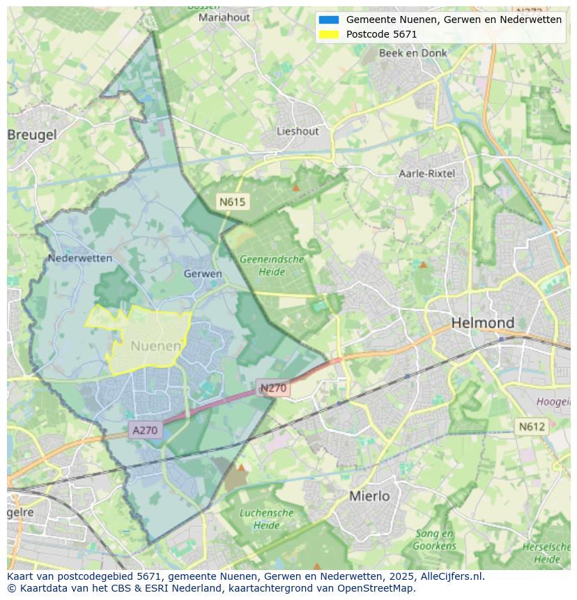 Afbeelding van het postcodegebied 5671 op de kaart.