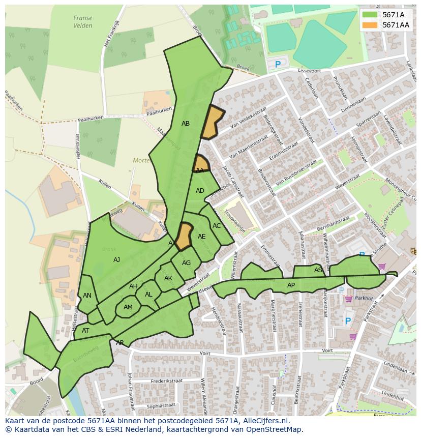 Afbeelding van het postcodegebied 5671 AA op de kaart.