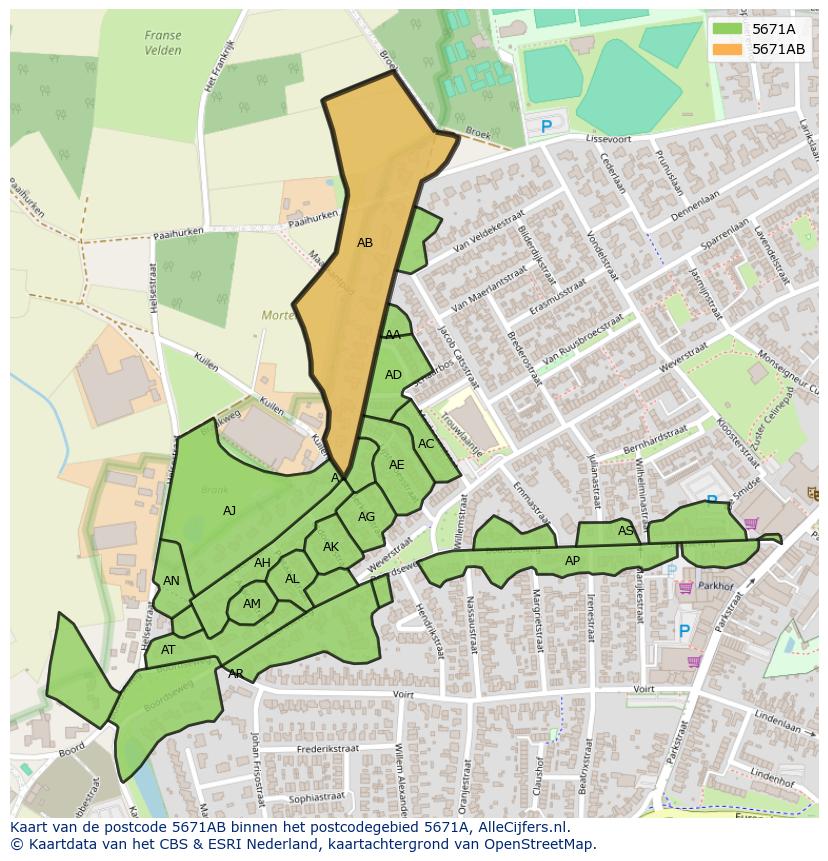 Afbeelding van het postcodegebied 5671 AB op de kaart.