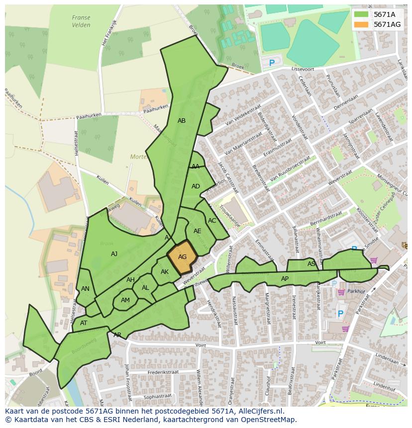 Afbeelding van het postcodegebied 5671 AG op de kaart.