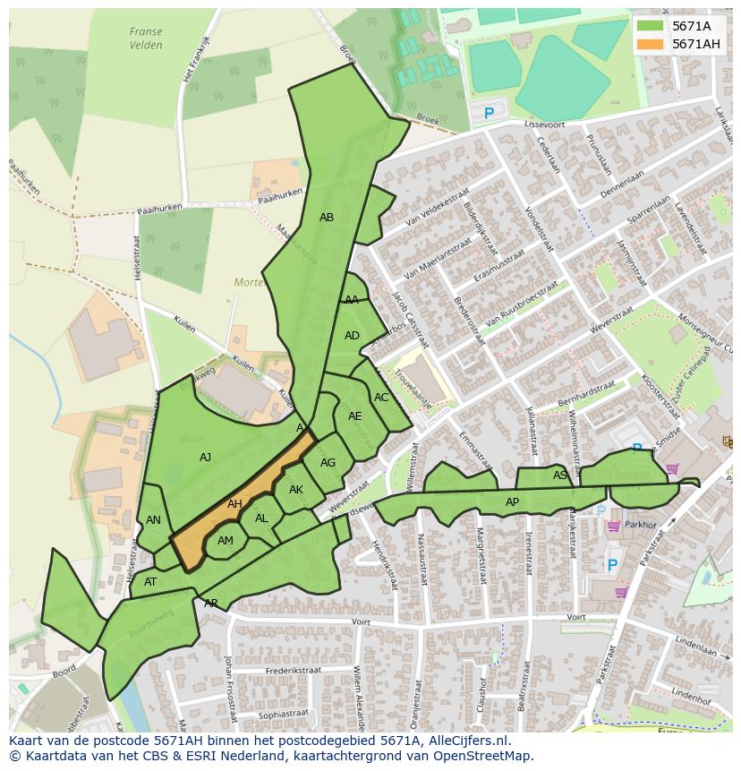 Afbeelding van het postcodegebied 5671 AH op de kaart.