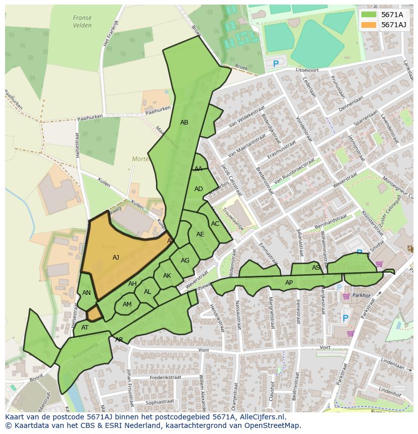 Afbeelding van het postcodegebied 5671 AJ op de kaart.