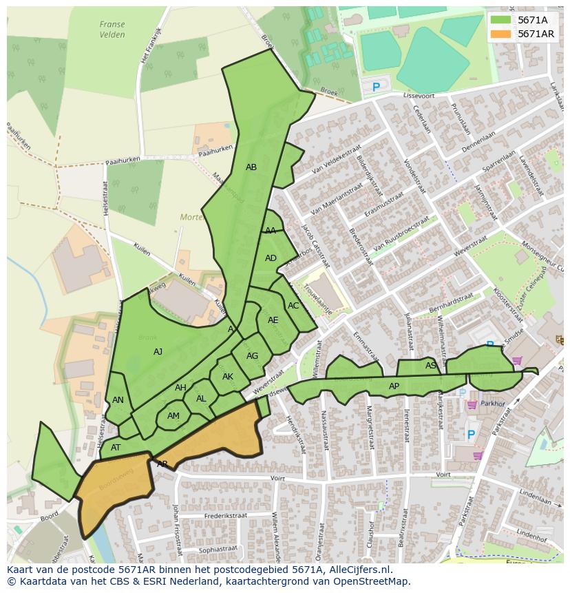 Afbeelding van het postcodegebied 5671 AR op de kaart.