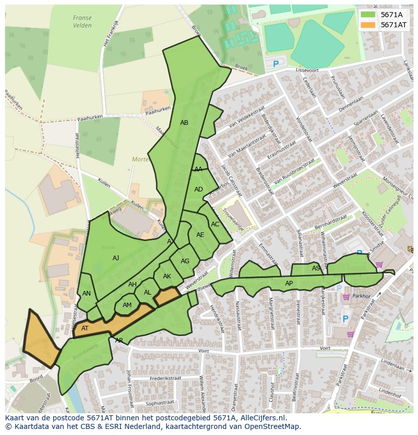 Afbeelding van het postcodegebied 5671 AT op de kaart.