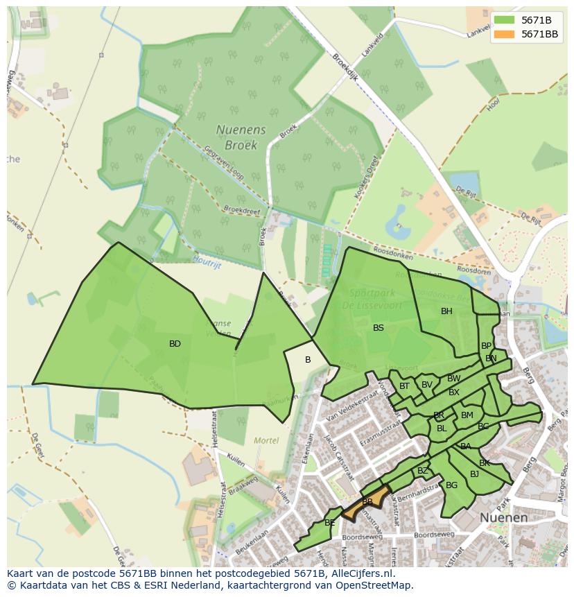 Afbeelding van het postcodegebied 5671 BB op de kaart.