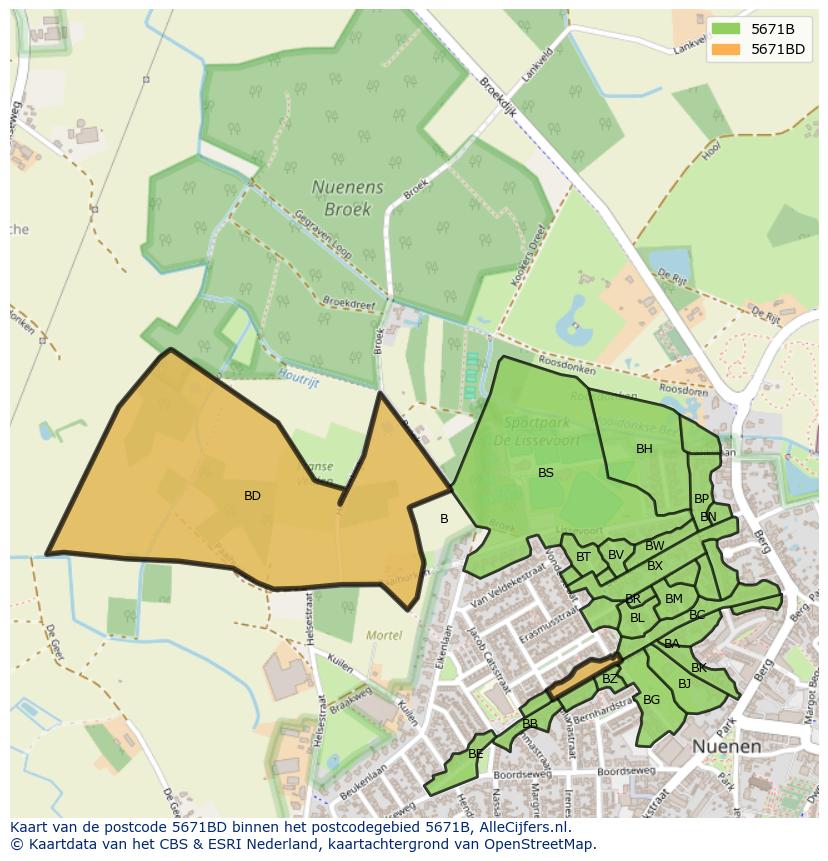 Afbeelding van het postcodegebied 5671 BD op de kaart.