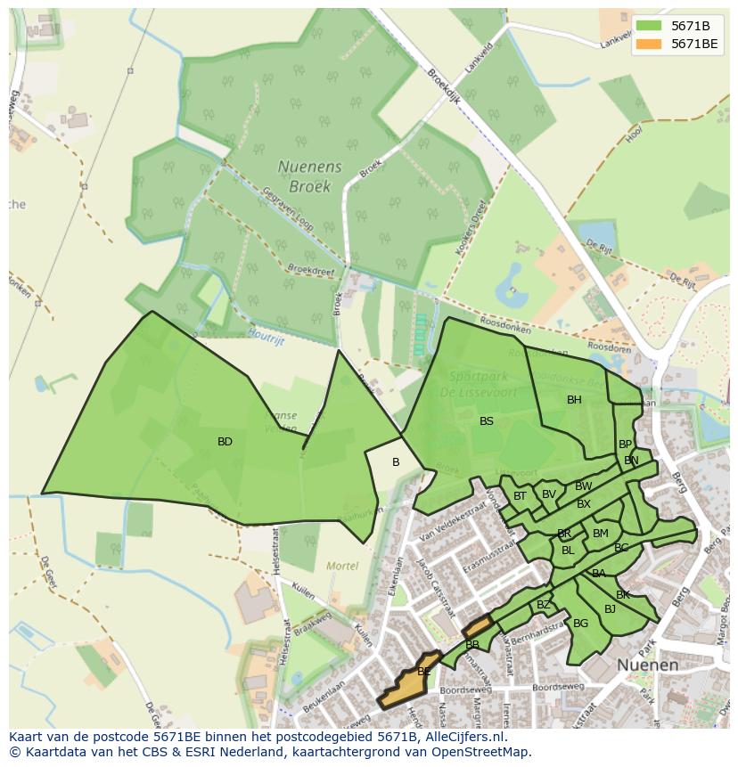Afbeelding van het postcodegebied 5671 BE op de kaart.