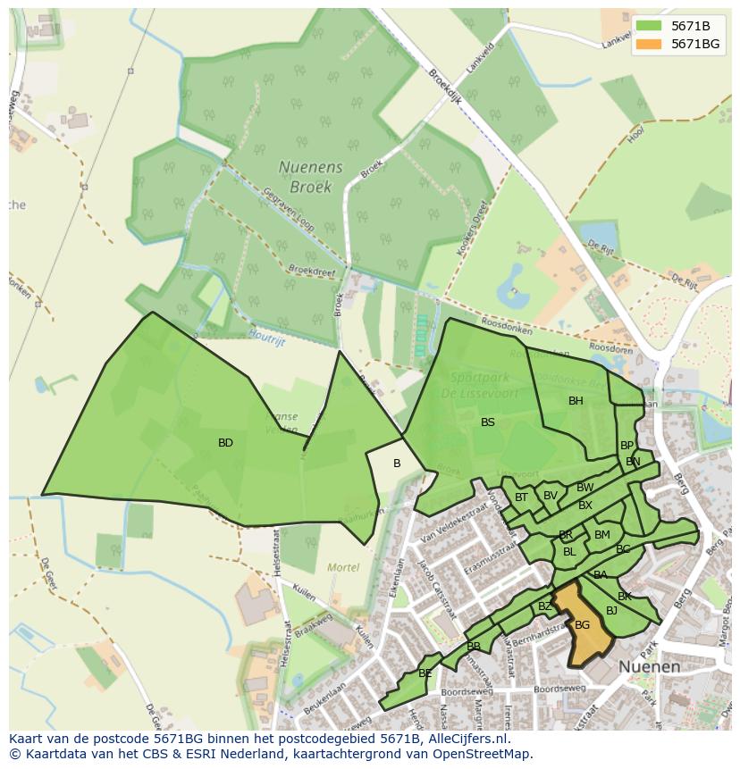 Afbeelding van het postcodegebied 5671 BG op de kaart.