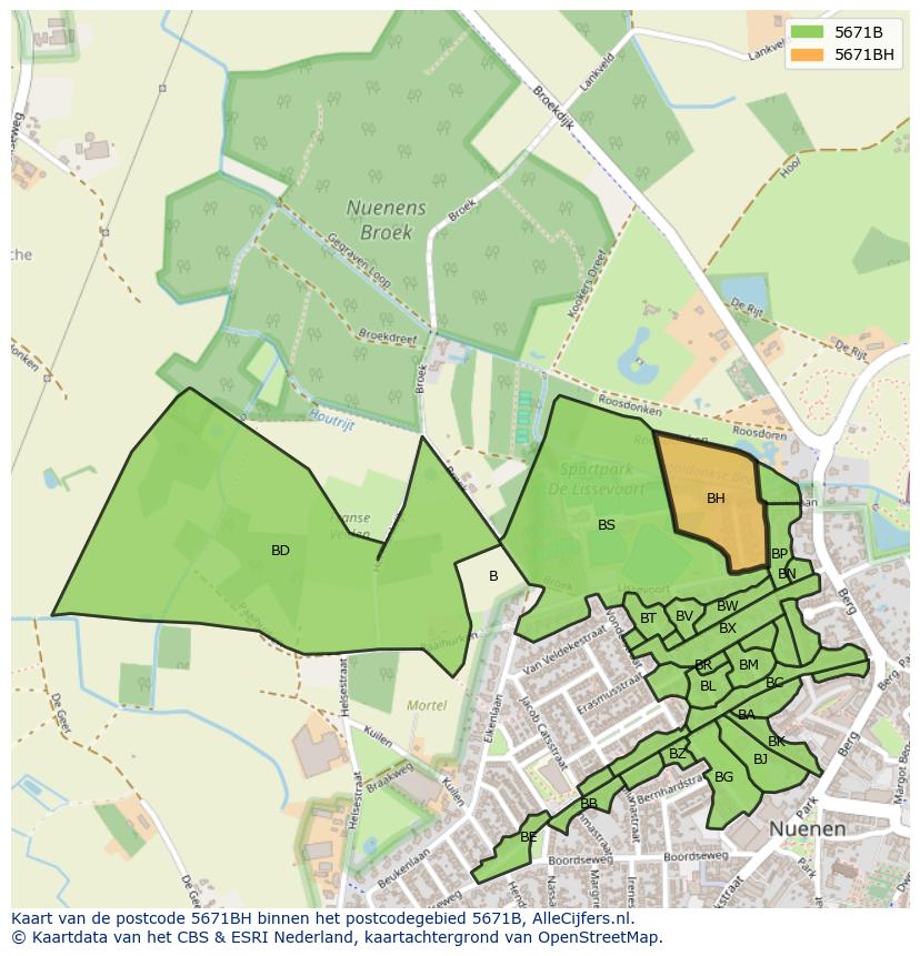 Afbeelding van het postcodegebied 5671 BH op de kaart.