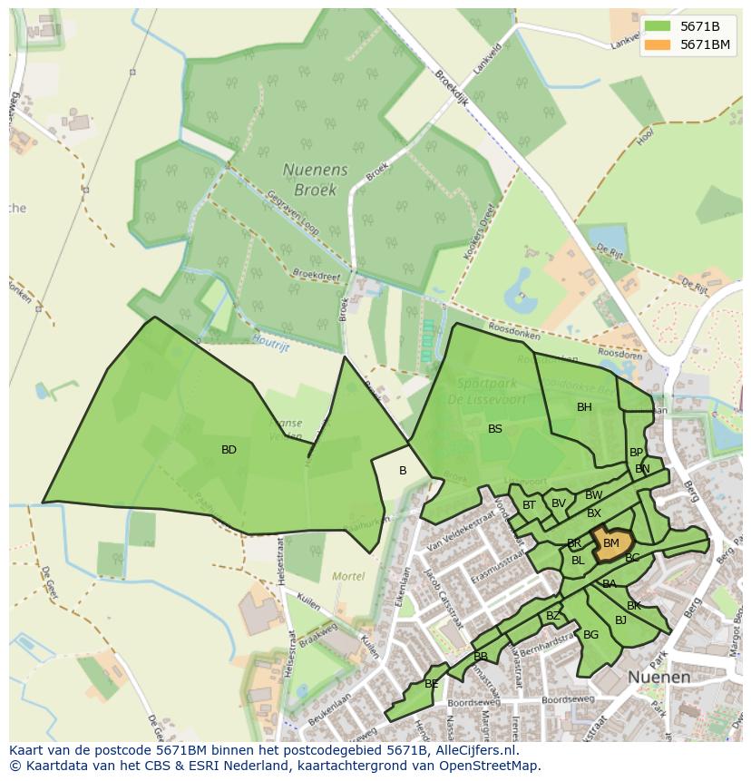 Afbeelding van het postcodegebied 5671 BM op de kaart.