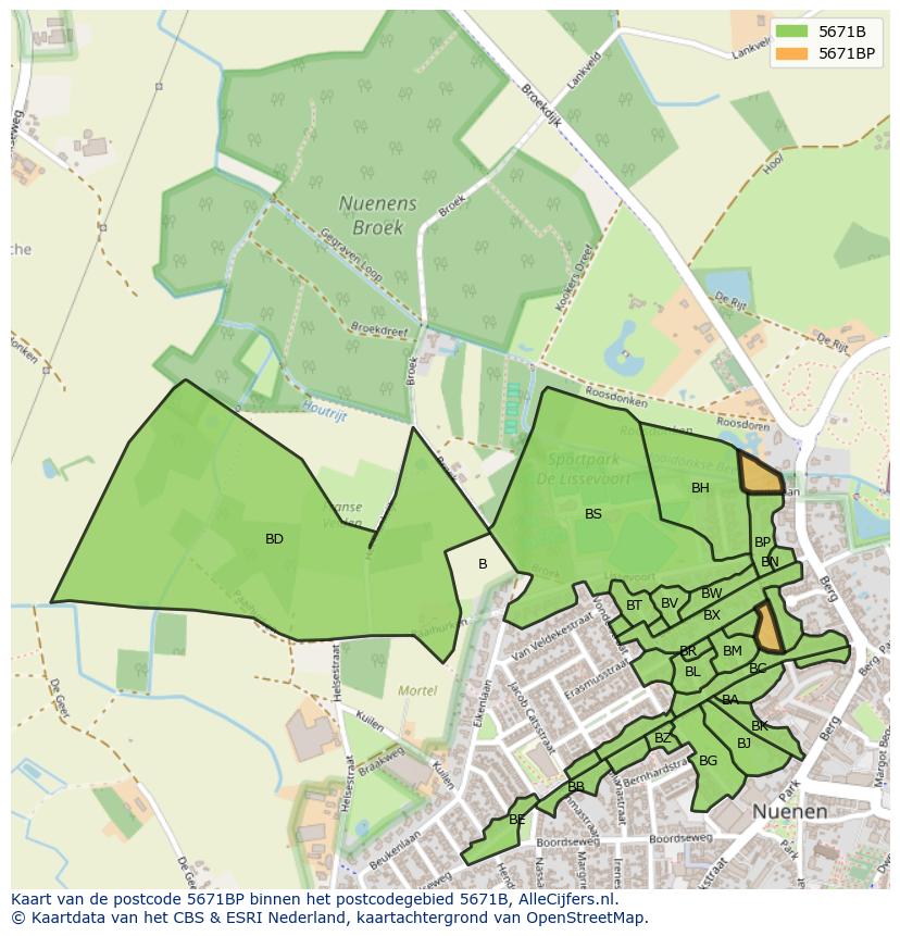 Afbeelding van het postcodegebied 5671 BP op de kaart.