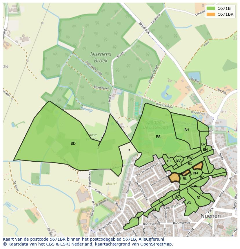 Afbeelding van het postcodegebied 5671 BR op de kaart.